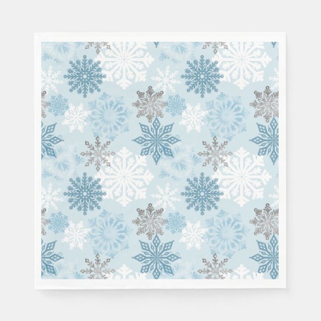 Servilleta De Papel Winter Wonderland Silver Purpurina Snowflakes (Anverso)