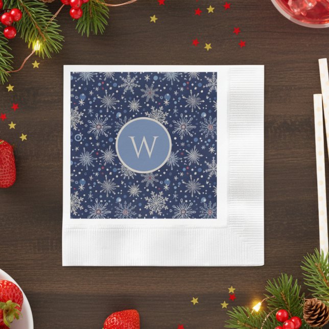 Servilleta De Papel Winter Wonderland Snowflake (Holiday snowflake initial paper napkin)