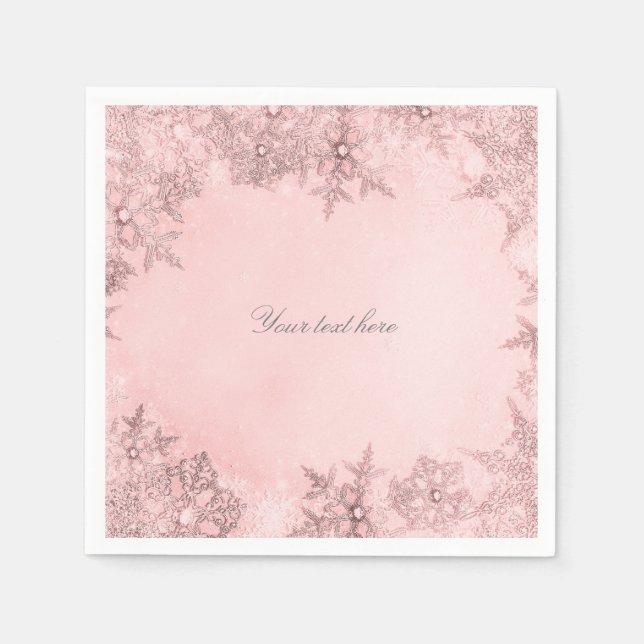 Servilleta De Papel Winter Wonderland Snowflakes Soft Pink Elegant (Anverso)