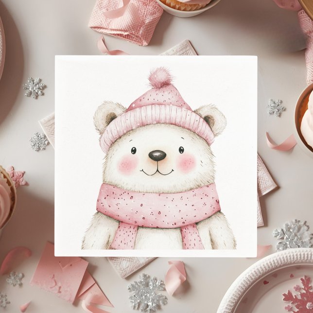 Servilleta De Papel Winter Wonderland White Bear Pink Birday (Subido por el creador)