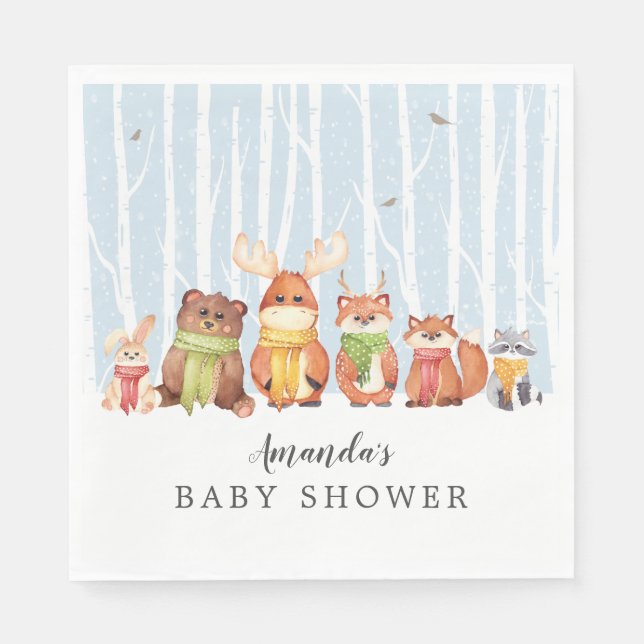 Servilleta De Papel Winter Woodland Animals Boys Shower Paper Napkins (Anverso)