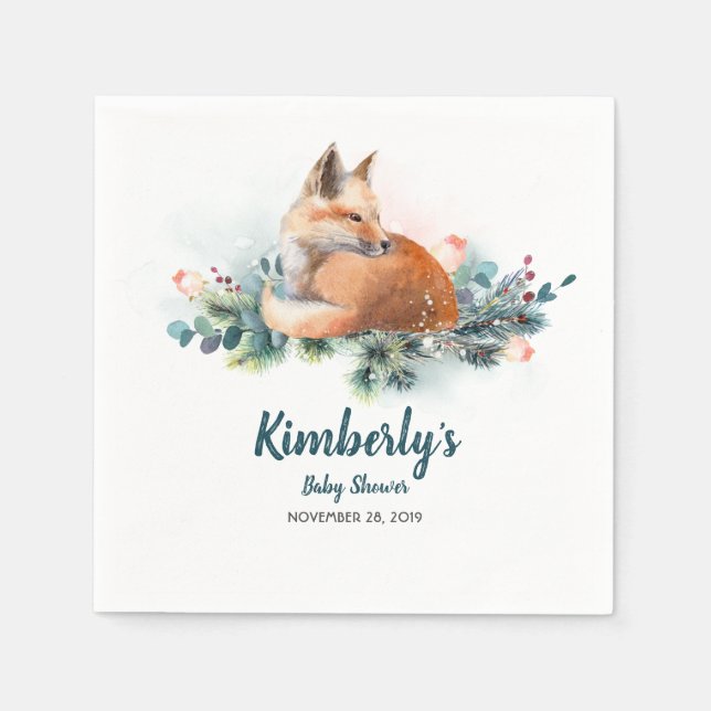 Servilleta De Papel Winter Woodland Fox Baby Shower (Anverso)