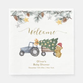 Servilleta De Papel Winter X'mas Tree Tractor Bear Baby Shower Welcome