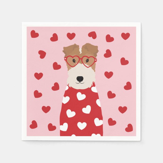 Servilleta De Papel Wire Fox Terrier Dog Glasses Heart Pink Red (Anverso)