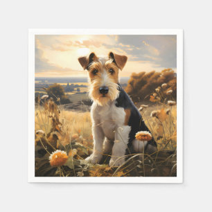 Servilleta De Papel Wire Hair Fox Terrier En El Campo Otoño