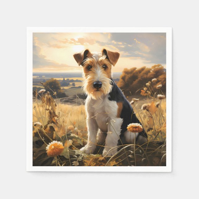 Servilleta De Papel Wire Hair Fox Terrier En El Campo Otoño (Anverso)