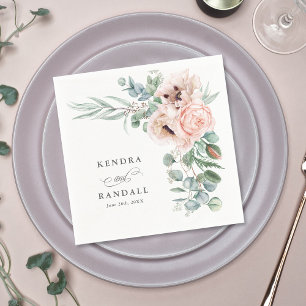 Servilleta De Papel Wispy Beige y Floral Romántica Rosa