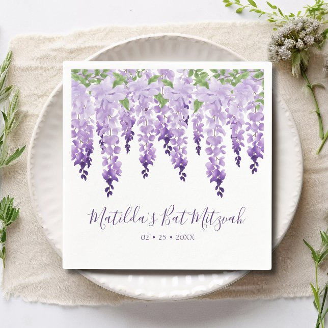 Servilleta De Papel Wisteria púrpura acuarela | Bat Mitzvah (Subido por el creador)