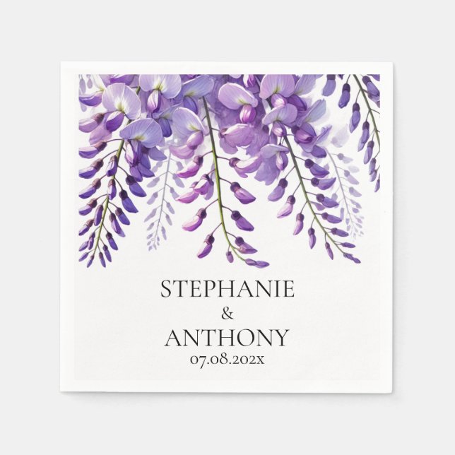 Servilleta De Papel Wisteria Rustic Purple Floral Elegant Wedding (Anverso)