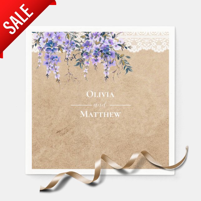 Servilleta De Papel Wisteria Rústica Boda de encaje floral Gracias (Subido por el creador)