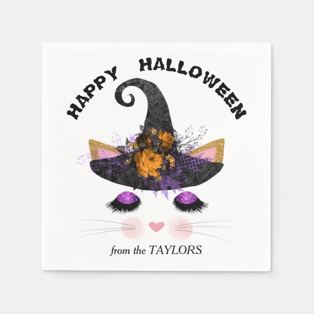 Servilleta De Papel Witch Kitty Faces Halloween (Anverso)