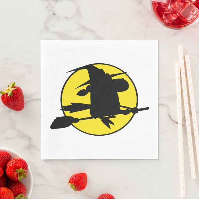 Servilleta De Papel Witch Silhouette Flying on Broom Against Full Moon (Subido por el creador)