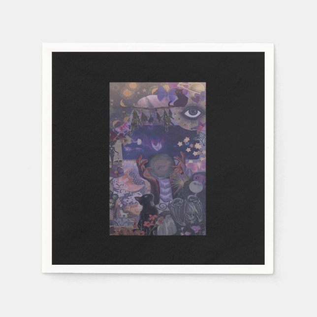 Servilleta De Papel Witchen Whimsigoth Estética Con Gatos (Anverso)