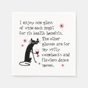 Servilleta De Papel Witty Comebacks Wine Cita Gato Negro