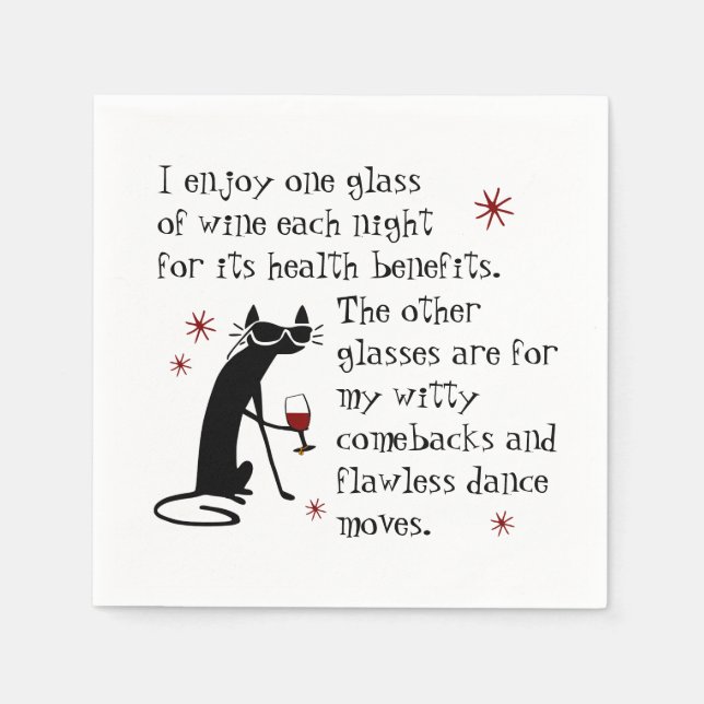 Servilleta De Papel Witty Comebacks Wine Cita Gato Negro (Anverso)