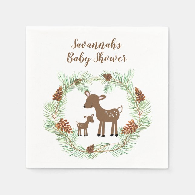 Servilleta De Papel Wodland Deer Pine Cone Forest Baby Shower Napkins (Anverso)