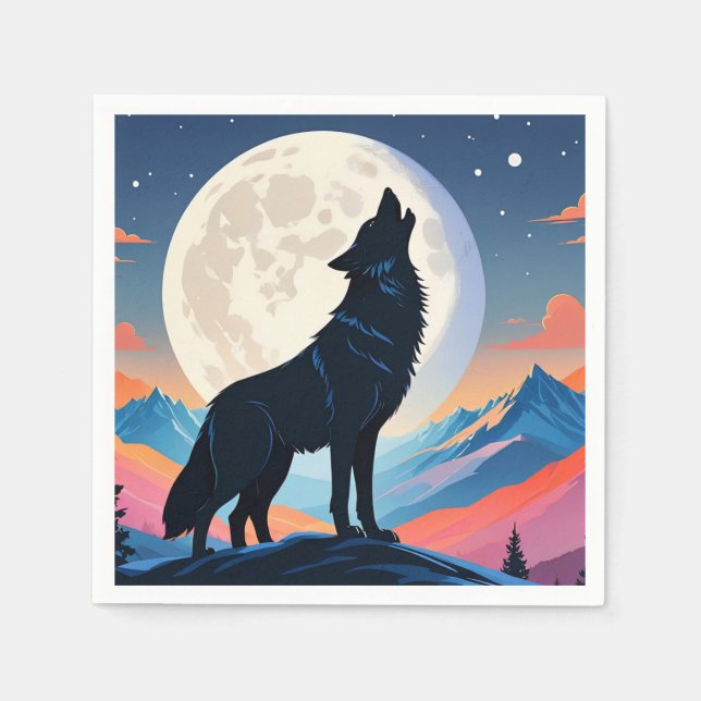 Servilleta De Papel Wolf Howling At The Moon (Anverso)