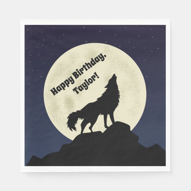 Servilleta De Papel Wolf Howling en la luna Midnight Blue (Anverso)