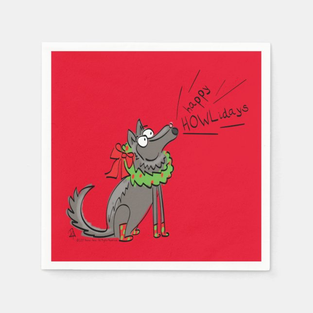 Servilleta De Papel Wolf Navidades Happy Howlidays Funny (Anverso)