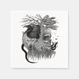 Servilleta De Papel Wolf y Raven con el cráneo