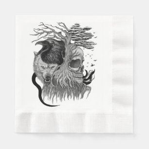 Servilleta De Papel Wolf y Raven con el cráneo