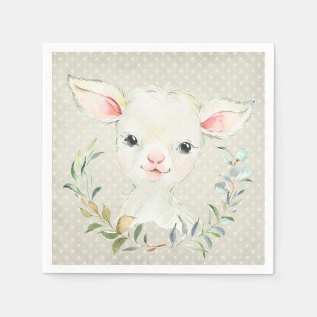 Servilleta De Papel Wollie Lambert Lamb Neutral Napkin - Baby Shower (Anverso)