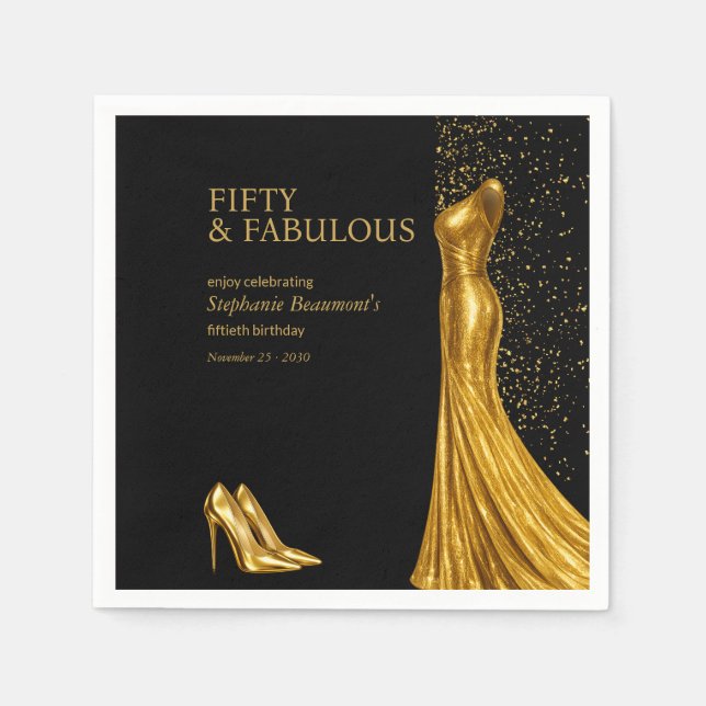 Servilleta De Papel Woman Elegant Fabulous Golden Dress 50th Birthday (Anverso)