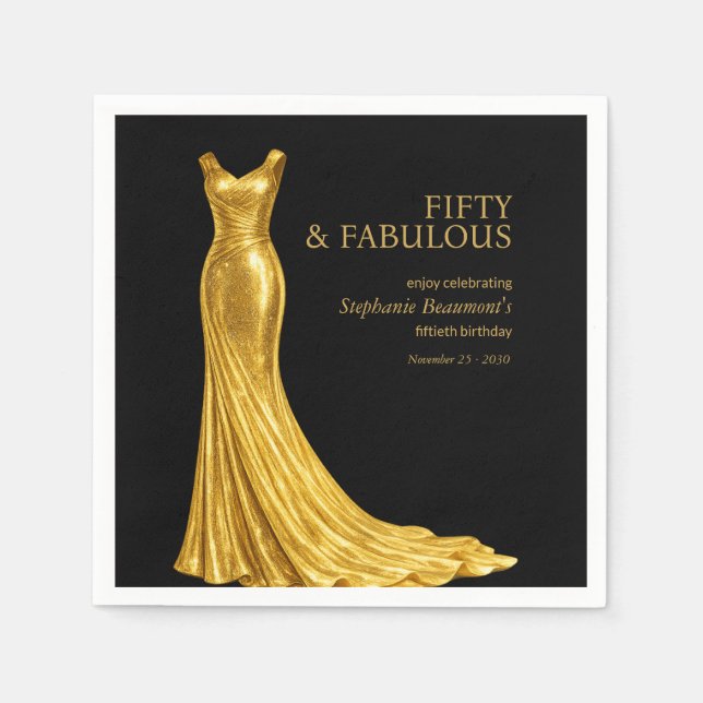Servilleta De Papel Woman Elegant Fabulous Golden Dress 50th Birthday (Anverso)