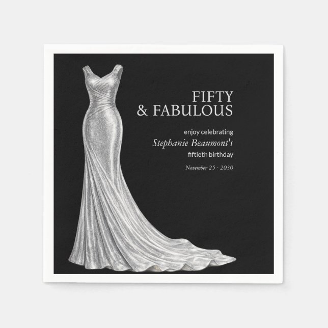 Servilleta De Papel Woman Elegant Fabulous Silver Dress 50th Birthday (Anverso)