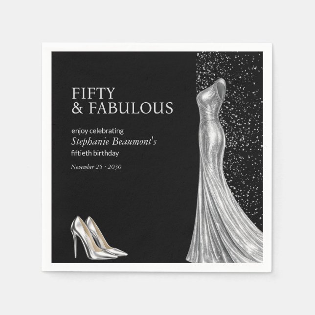 Servilleta De Papel Woman Elegant Fabulous Silver Dress 50th Birthday (Anverso)