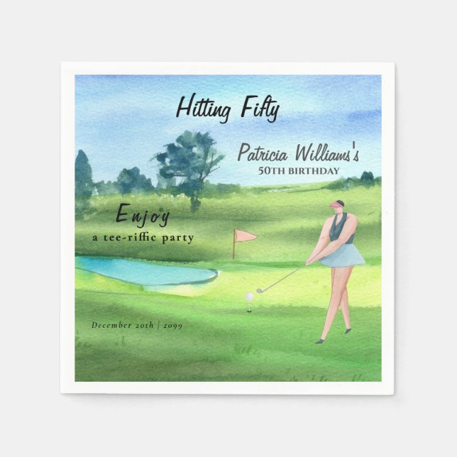 Servilleta De Papel Woman Golf Player Hitting Fifty 50th Birthday (Anverso)