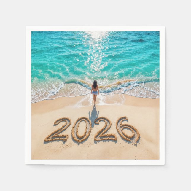 Servilleta De Papel Woman Walking On a 2026 Beach (Anverso)