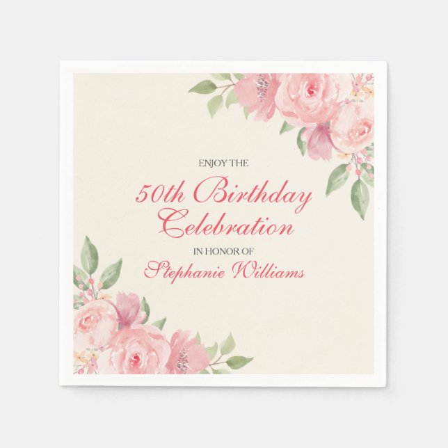 Servilleta De Papel Women's Floral Elegant Rose 50th Birthday Party (Anverso)