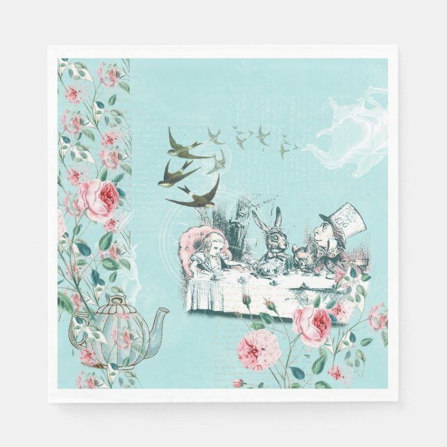 Servilleta De Papel Wonderland Mad Tea Fiesta Aqua Pink Napkin (Anverso)