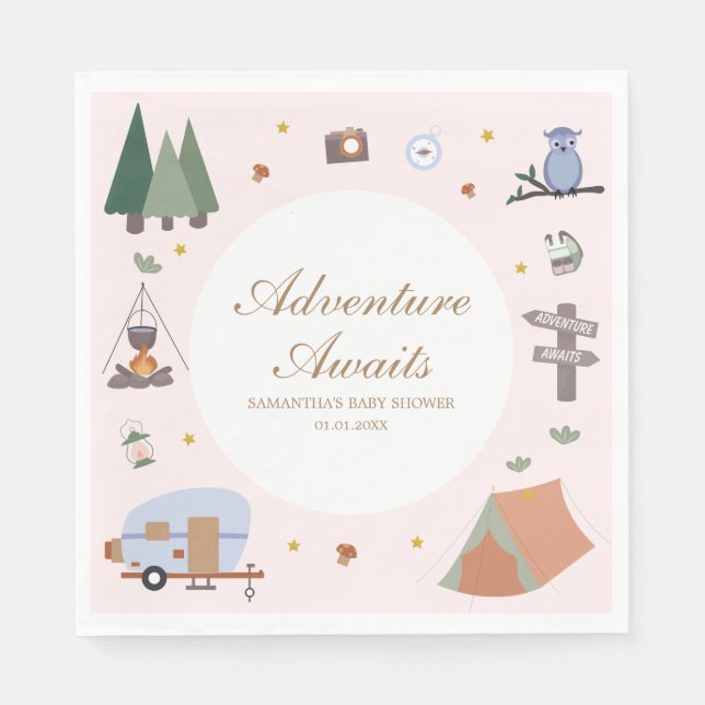 Servilleta De Papel Woodland Adventure espera el camping Baby Shower (Anverso)