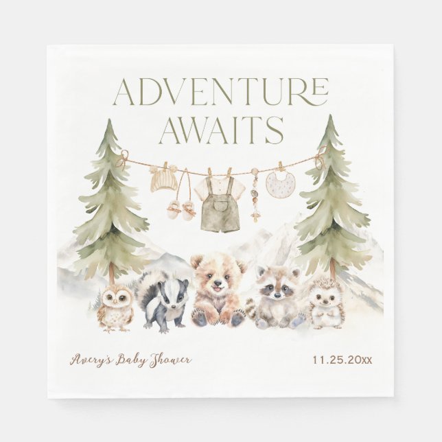 Servilleta De Papel Woodland Adventure Oh Boy Baby Shower (Anverso)