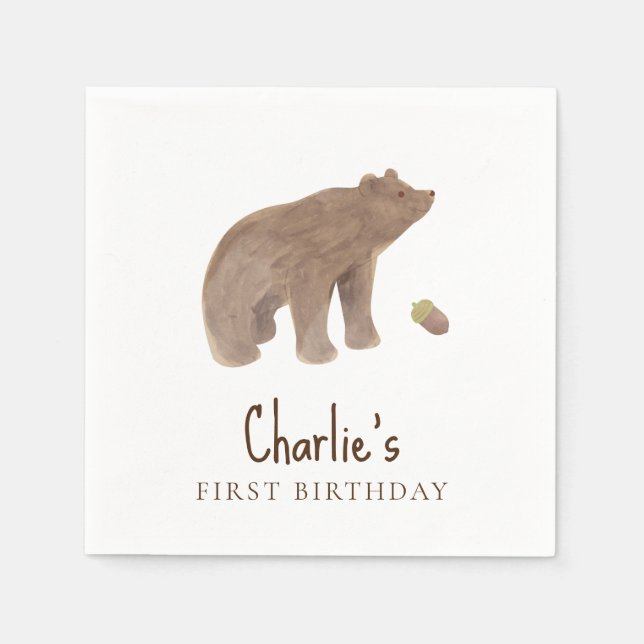 Servilleta De Papel Woodland Animal 1st Birthday Party Paper (Anverso)