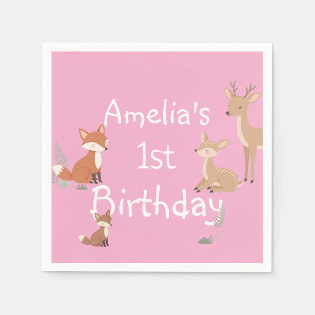 Servilleta De Papel  Woodland Animal Birthday Party  (Anverso)