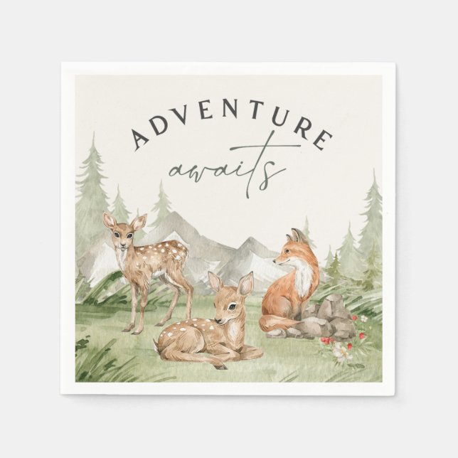Servilleta De Papel Woodland Animals Adventure espera Baby Shower (Anverso)