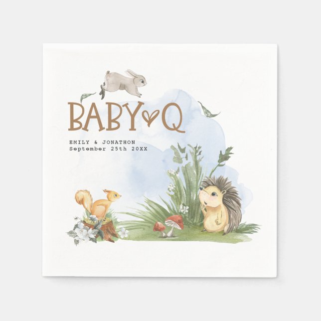 Servilleta De Papel Woodland Animals Baby Q BBQ Baby Shower (Anverso)