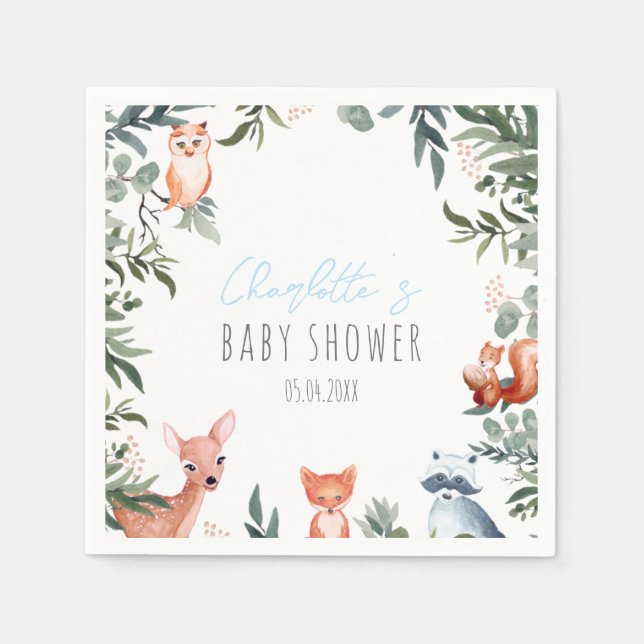 Servilleta De Papel Woodland Animals Baby Shower Boy Napkins (Anverso)