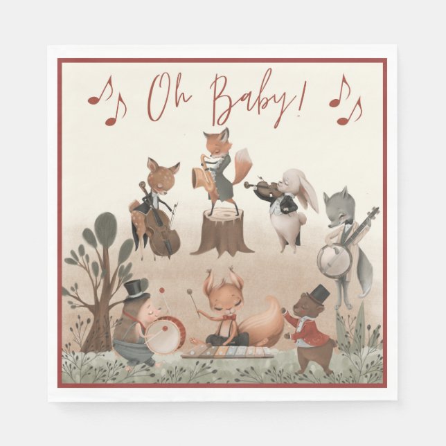 Servilleta De Papel Woodland Animals Baby Shower musical (Anverso)