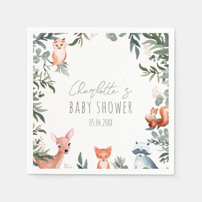 Servilleta De Papel Woodland Animals Baby Shower Napkins (Anverso)