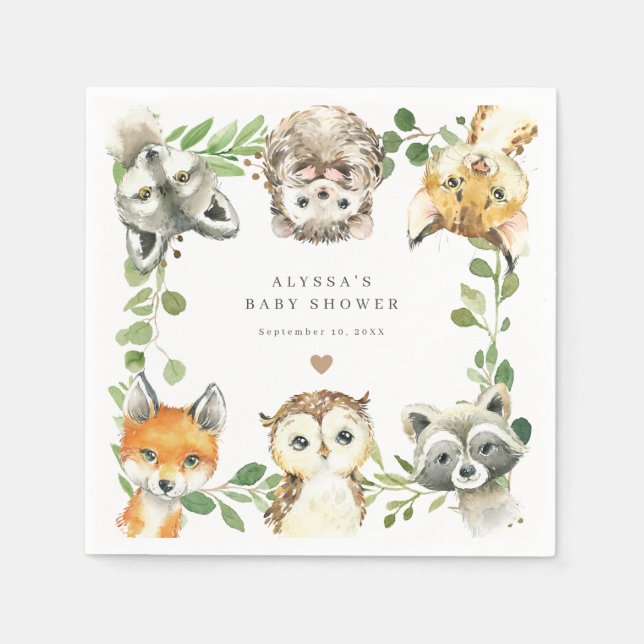 Servilleta De Papel Woodland Animals Baby Shower Party Paper Napkins (Anverso)