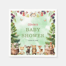 Servilleta De Papel Woodland Animals Berry Flowers Baby Shower