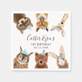 Servilleta De Papel Woodland Animals Birthday Party Blue