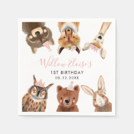 Servilleta De Papel Woodland Animals Birthday Party Pink