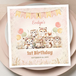 Servilleta De Papel Woodland Animals Boho Pastel Chica Primer cumpleañ