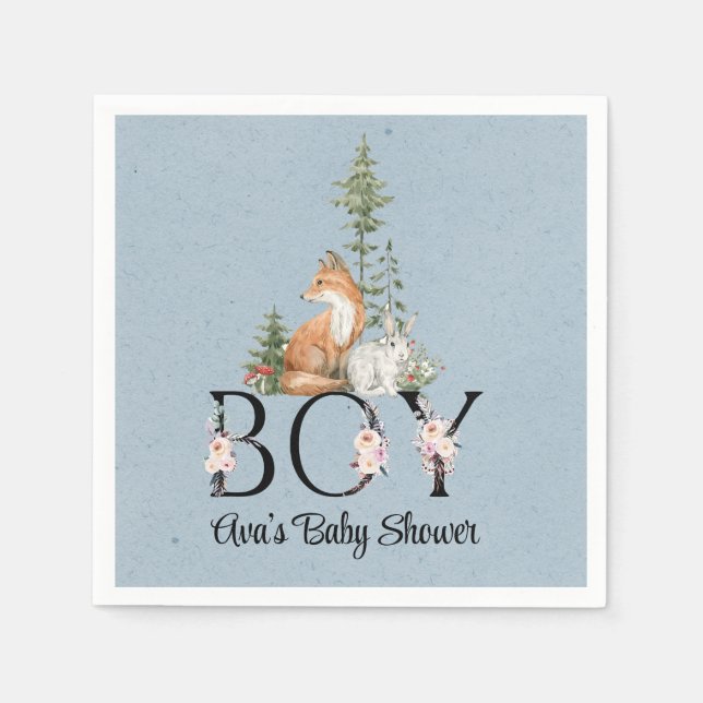 Servilleta De Papel Woodland Animals Boy Baby Shower (Anverso)