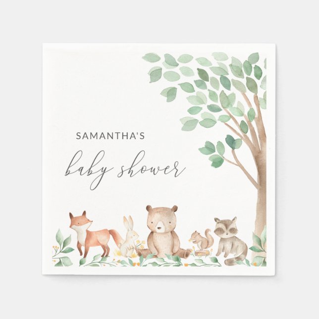 Servilleta De Papel Woodland Animals Cute Género Neutral Baby Shower (Anverso)